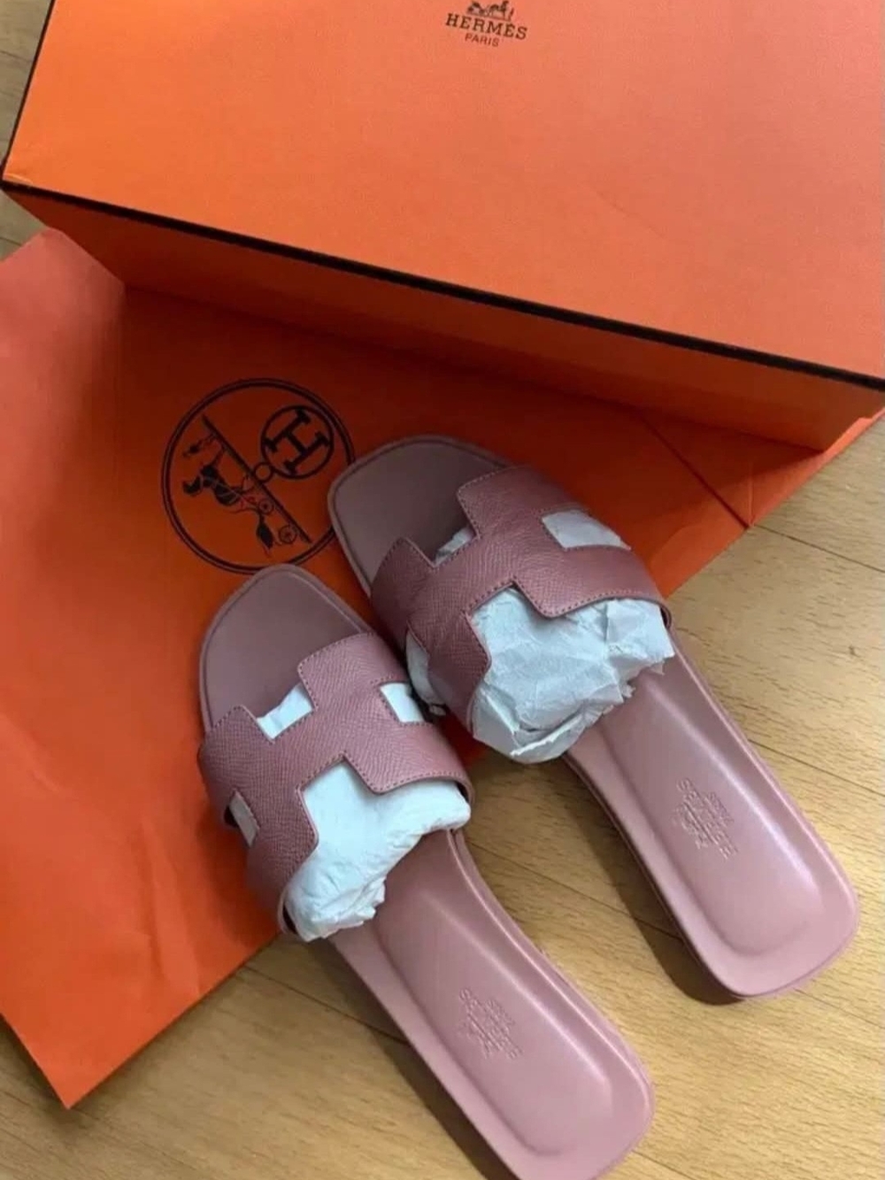 Hermes Pink Oran Slide Sandals